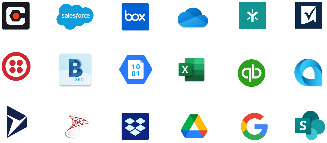 A grid of business logos showcasing what applications can be integrated with the GoFormz mobile forms platform