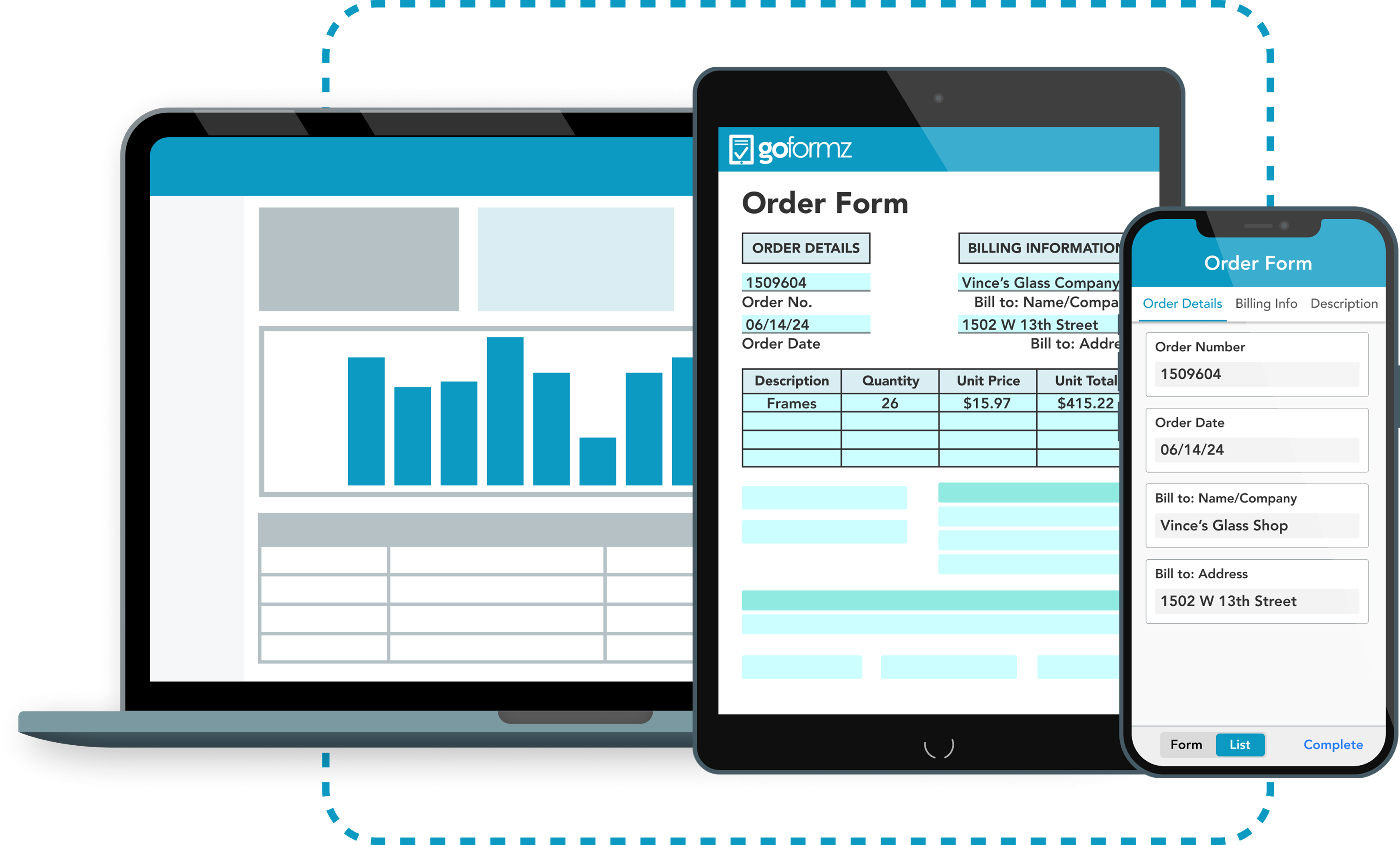 GoFormz AI Form Builder automatically adding smart fields to a digital order form, including text, image, eSignature, and table fields