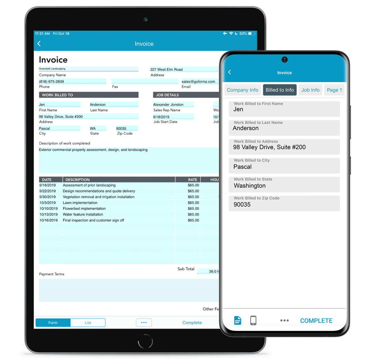 GoFormz mobile forms in use on Tablet and mobile phone