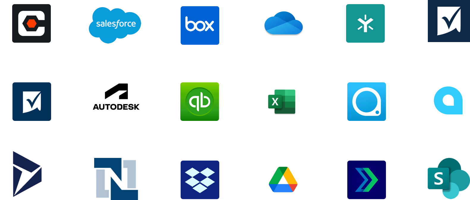A grid of logos showing the different business systems GoFormz integrates with.