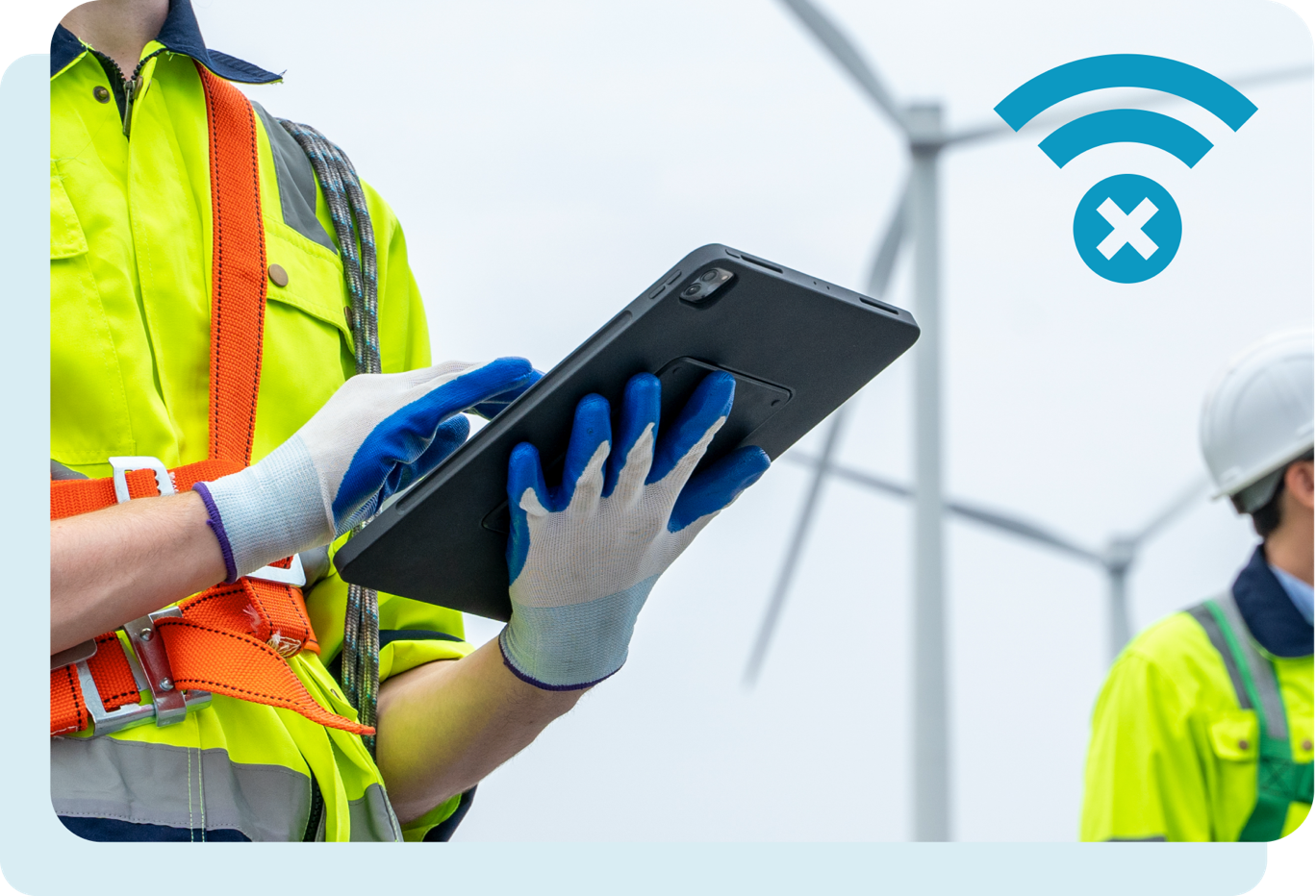 A field technician easily accesses offline forms on a tablet.